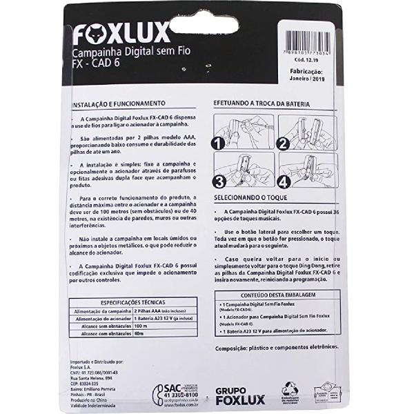 Imagem de Campainha Sem Fio a Pilha FX-CAD 6 Foxlux