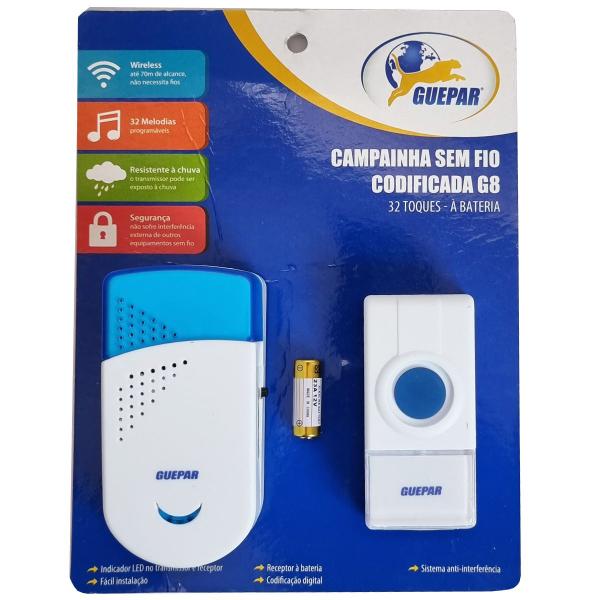 Imagem de Campainha Sem Fio Bateria Codificada Wifi 70m com 32 Toques