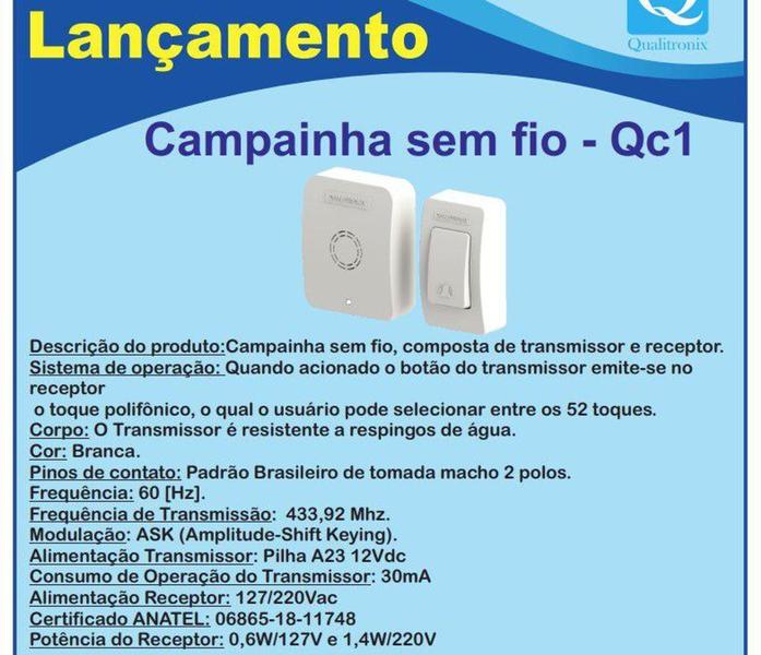 Imagem de Campainha Sem Fio De Longo Alcance Bivolt 110v 220v Anatel - Qualitronix