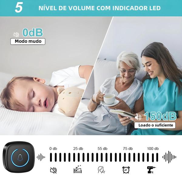 Imagem de Campainha Sem Fio Inteligente 300M Remoto 60 Melodias Campainha De Boas-vindas Para Casa EUA UE Plug