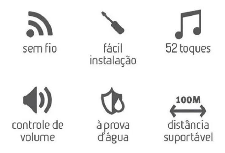 Imagem de Campainha Sem Fio Residencial Wireless - 100m Preto - Bivolt