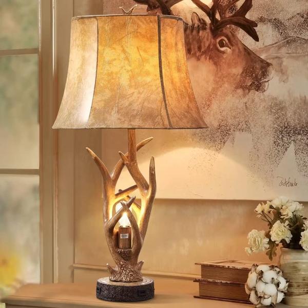 Imagem de Candeeiro de mesa Dungoo Rustic Western Deer com luz noturna, conjunto de 2