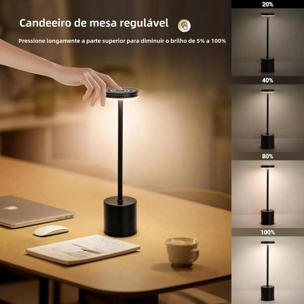 Imagem de Candeeiro De Mesa LED Recarregável Com Sensor De Toque Luz Noturna Sem Fio Para Decoração De Quarto,