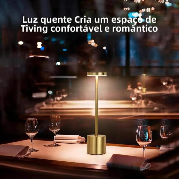 Imagem de Candeeiro de Mesa LED Recarregável com Toque - 3 Cores - Luz Ambiente para Cabeceira