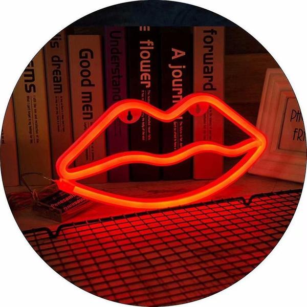 Imagem de Candeeiro de parede Neon Signs Warm Light para decoração de quarto infantil (lábio)