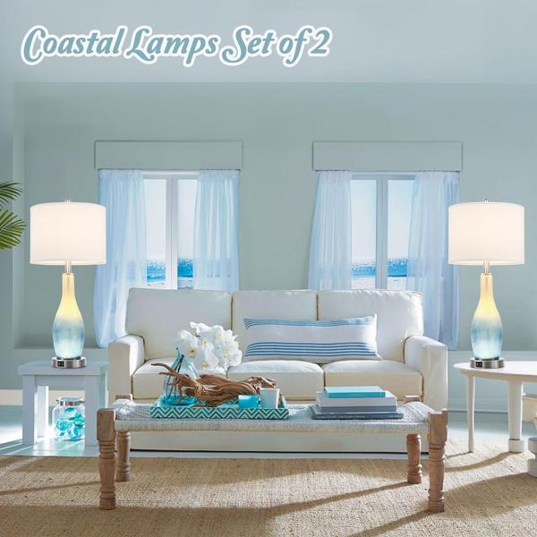 Imagem de Candeeiros de mesa BeSlowe Tall Glass 66 cm, conjunto de 2 com USB e luz noturna