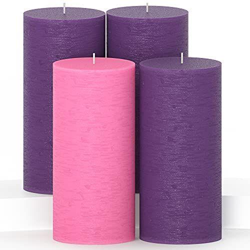 Imagem de CANDWAX 3x6 Pilar Velas Advento Conjunto de 4 - Velas Pilares Rústicos Sem Perfume e Sem Velas de Gotejamento - Ideal como Velas para Coroa do Advento ou Decorações de Natal - Conjunto Roxo de Velas do Pilar do Advento