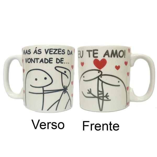 Imagem de Caneca 300 Ml Café Chá Casal Namorados Bento Flork Porcelana + Barato Envio Rápido