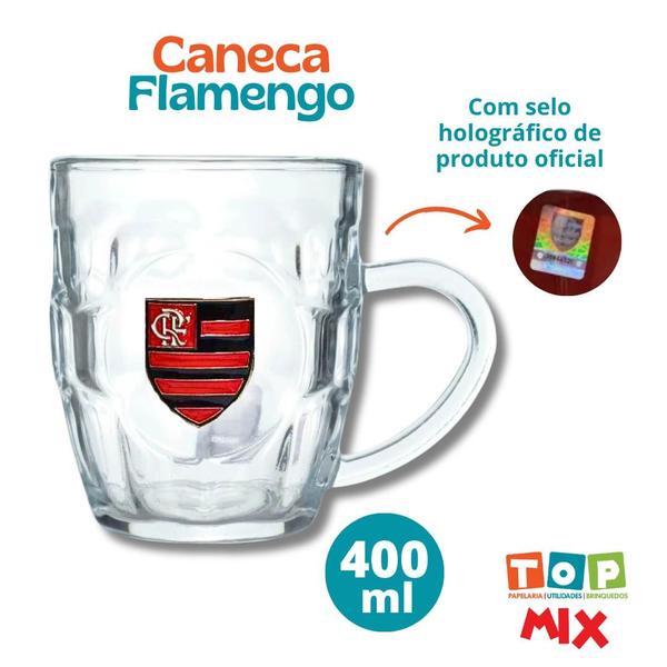 Imagem de Caneca 400ml Vidro relevo bola- Flamengo