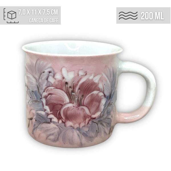 Imagem de Caneca Ágata Café com Leite Chá de Porcelana 200 ml Colorida e Pintada à Mão AZALEIA ROSA/ ROSA BRANCO