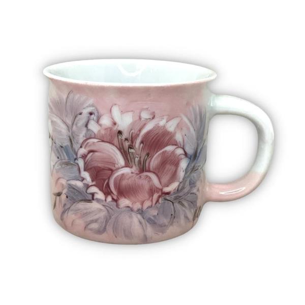 Imagem de Caneca Ágata Café com Leite Chá de Porcelana 200 ml Colorida e Pintada à Mão AZALEIA ROSA/ ROSA BRANCO