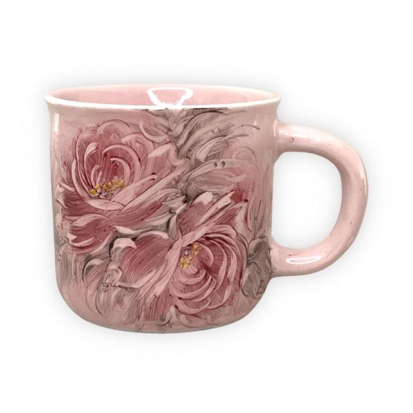 Imagem de Caneca Ágata Café com Leite Chá de Porcelana 200 ml Colorida e Pintada à Mão ROSAS ROSA/ ROSA