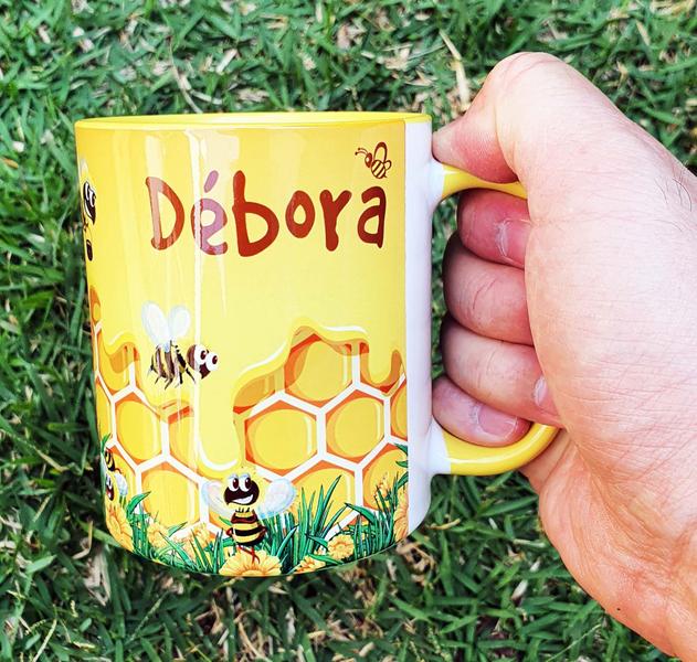 Imagem de Caneca Amarela Personalizada Colmeia de Abelha Abelhinha