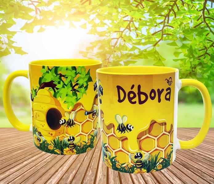 Imagem de Caneca Amarela Personalizada Colmeia de Abelha Abelhinha