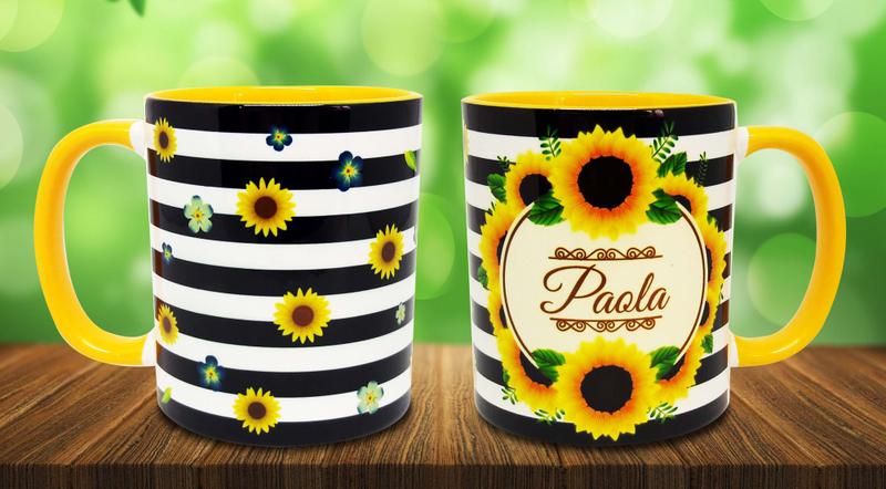 Imagem de Caneca Amarela Personalizada Presente Decorar Flor Girassol