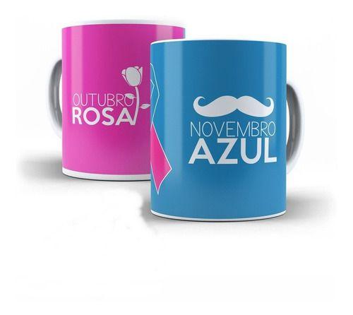 Imagem de Caneca Branca Campanha Social Outubro Rosa Novembro Azul