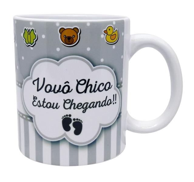 Imagem de Caneca Branca Cinza Personalizada Estou Grávida Vovô e Vovó