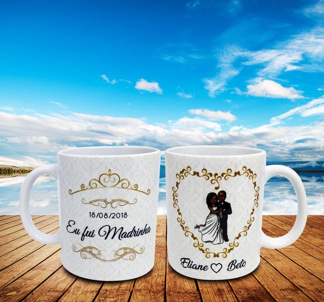 Caneca Branca Padrinho Personalizado - Casal Noivos Moreno - GMH Prod. Serv. e Repr. Imagem de Caneca Branca Padrinho Personalizado - Casal Noivos Moreno