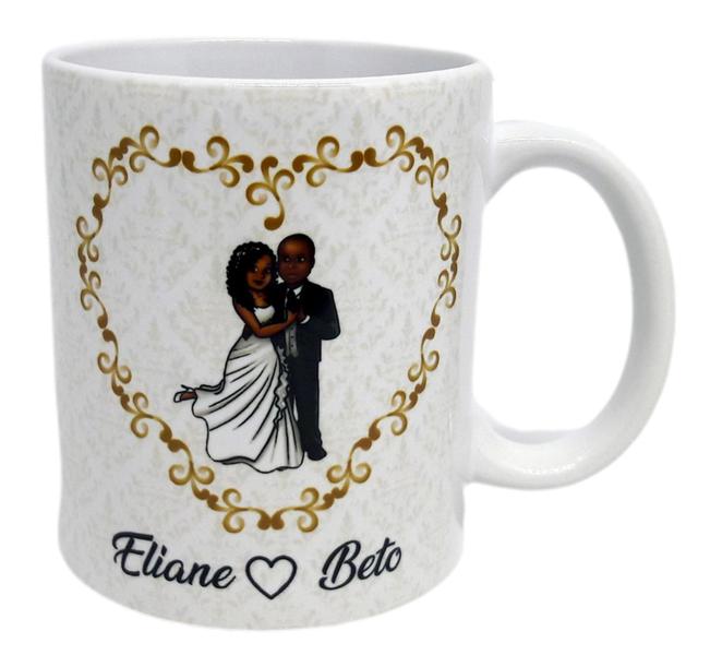 Caneca Branca Padrinho Personalizado - Casal Noivos Moreno - GMH Prod. Serv. e Repr. Imagem de Caneca Branca Padrinho Personalizado - Casal Noivos Moreno