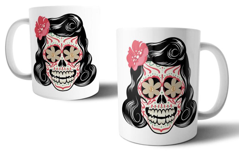Caneca Branca Personalizada Caveira Mexicana Mulher - GMH Prod. Serv. e Repr. Imagem de Caneca Branca Personalizada Caveira Mexicana Mulher