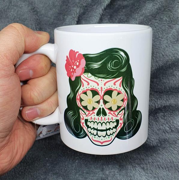 Caneca Branca Personalizada Caveira Mexicana Mulher - GMH Prod. Serv. e Repr. Imagem de Caneca Branca Personalizada Caveira Mexicana Mulher