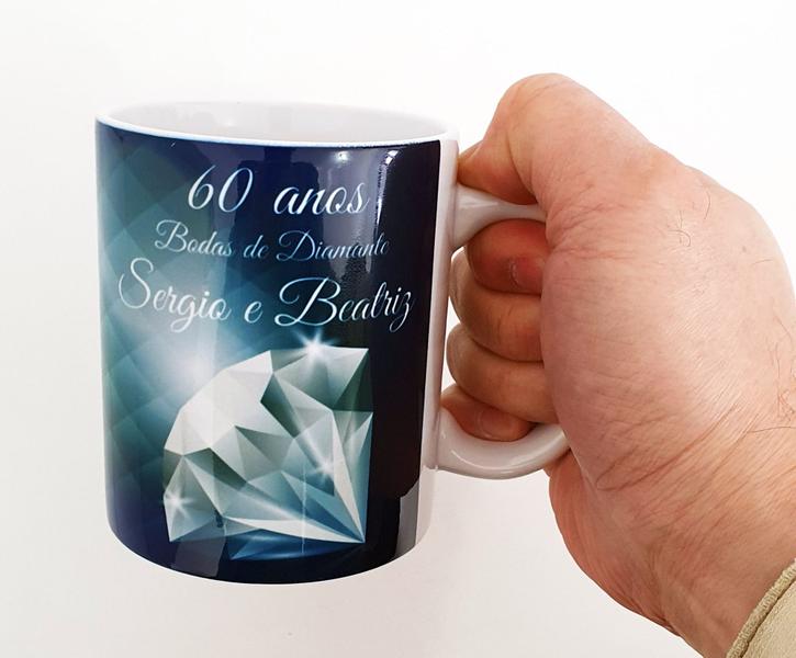 Imagem de Caneca Branca Personalizada Lembrancinha Bodas de Diamante