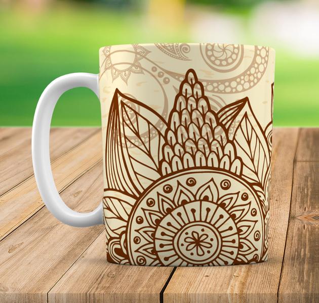 Imagem de Caneca Branca Personalizada Mandala Marrom