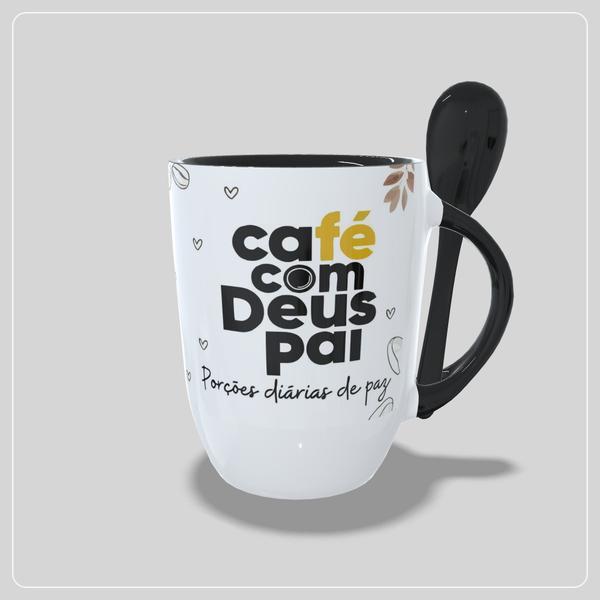 Imagem de Caneca  Café com Deus Pai com Colher Interior e Alça Preto