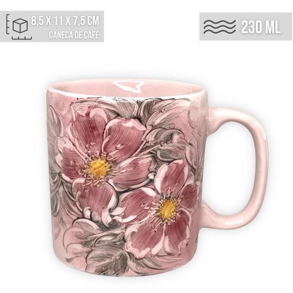 Imagem de Caneca Café com Leite Chá Reta de Porcelana 230 ml Colorida e Pintada à Mão AZALEIA SILVESTRE ROSA / ROSA