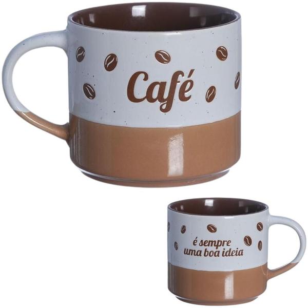 Imagem de Caneca Café É Sempre Uma Boa Ideia Porcelana Marrom E Bege 450 ml