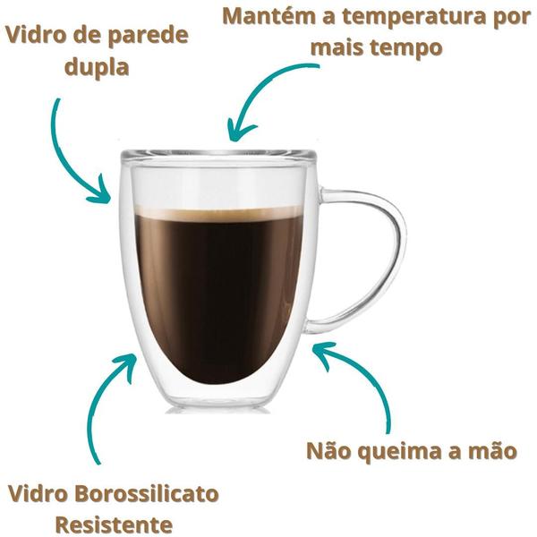 Imagem de Caneca Café Vidro Duplo 350ml Kit 4 Unidades