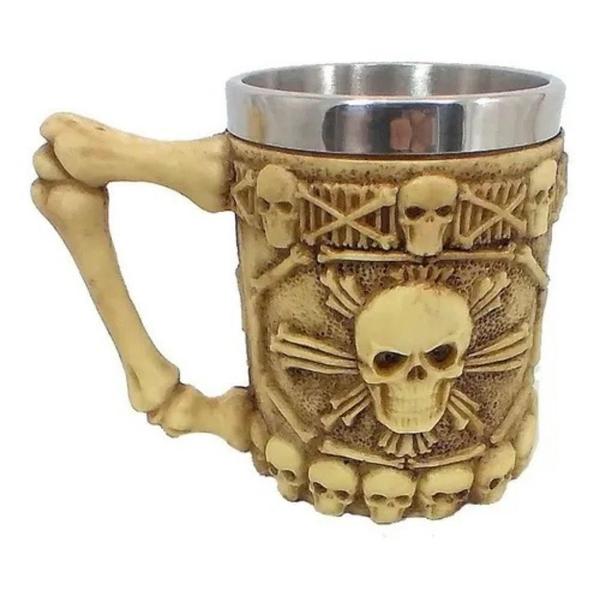 Imagem de Caneca Caveira B Vikings Copo Aço Inox 3D Medieval 400 Ml