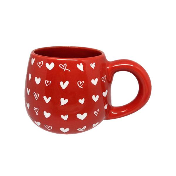 Imagem de Caneca Cerâmica Bojuda 440Ml Vermelho Corações Mãe Mimo Amor Afetivo Presente Namorados Xicara Café