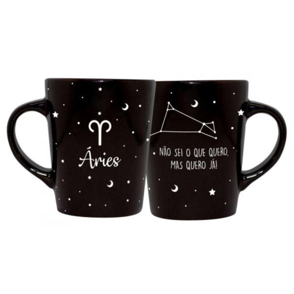 Imagem de Caneca Cerâmica Signos Zodíaco Preta Presente 270Ml Áries