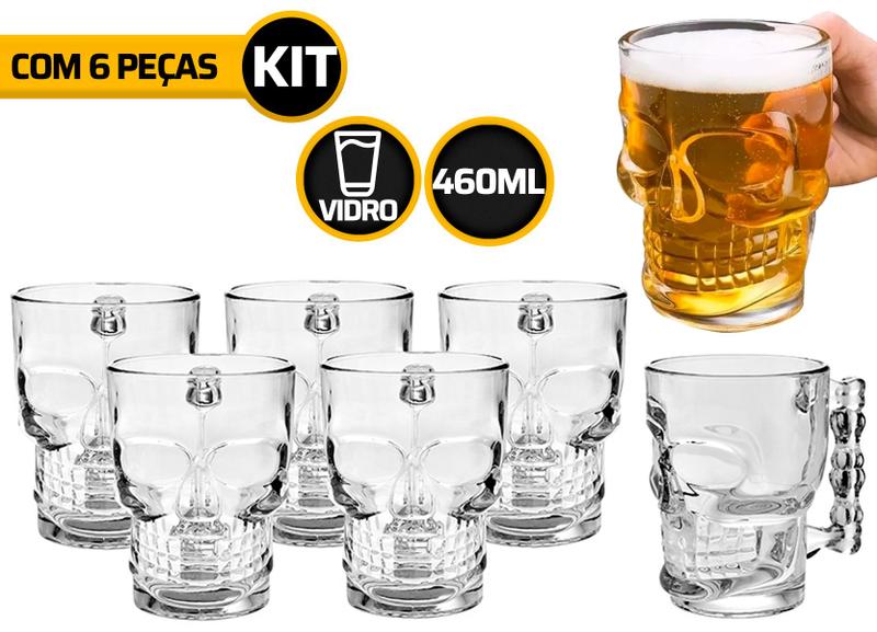 Imagem de Caneca Chopp Caveira Conjunto C/ 6 Unid. 460ml