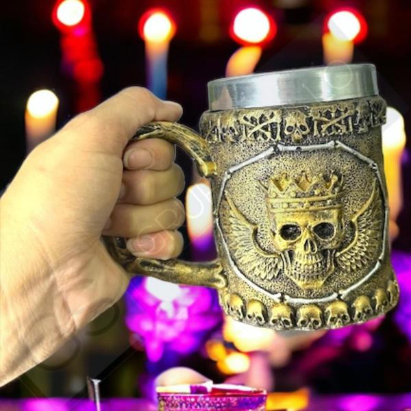 Imagem de Caneca Chopp Cerveja Caveira Coroa Decoração Casa Bar