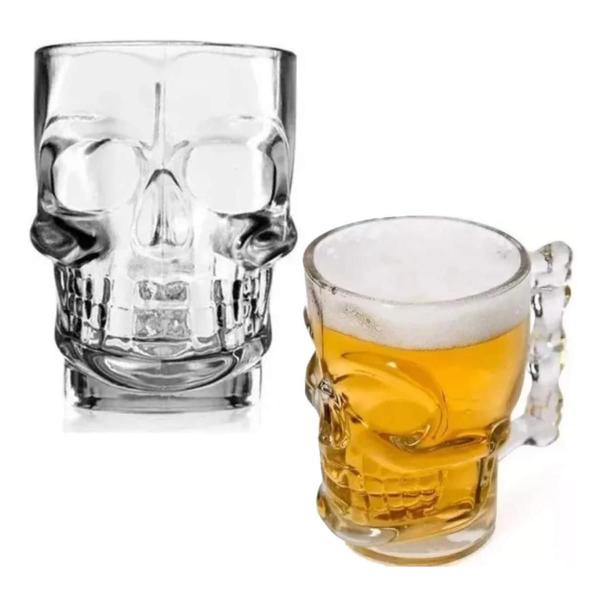 Imagem de Caneca Chopp E Cerveja De Vidro Caveira Rock Style 510Ml