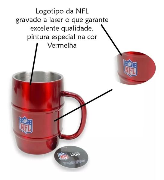 Imagem de Caneca Chopp NFL Vermelha Aço Inox Barril 500ML Metal Mug