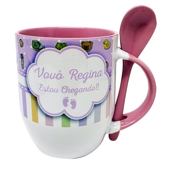 Imagem de Caneca Colher Rosa Personalizada Mimo Vovó Estou Chegando