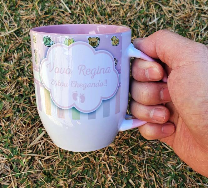 Imagem de Caneca Colher Rosa Personalizada Mimo Vovó Estou Chegando