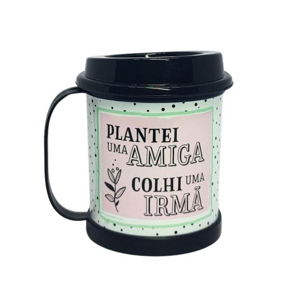 Imagem de Caneca com tampa bico 360ml clássica decorada moderna para Café Achocolatado Chá Plástico Plasútil