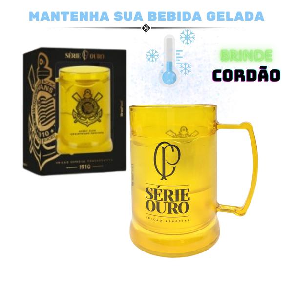 Imagem de Caneca Copo Gel 300ml + Cordão 65cm Isolante Térmico Chopp Cerveja Corinthians Série Ouro