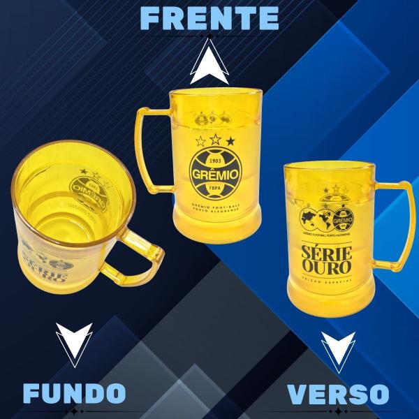 Imagem de Caneca Copo Gel 300ml + Cordão 65cm Isolante Térmico Chopp Cerveja Time Grêmio Série Ouro Especial