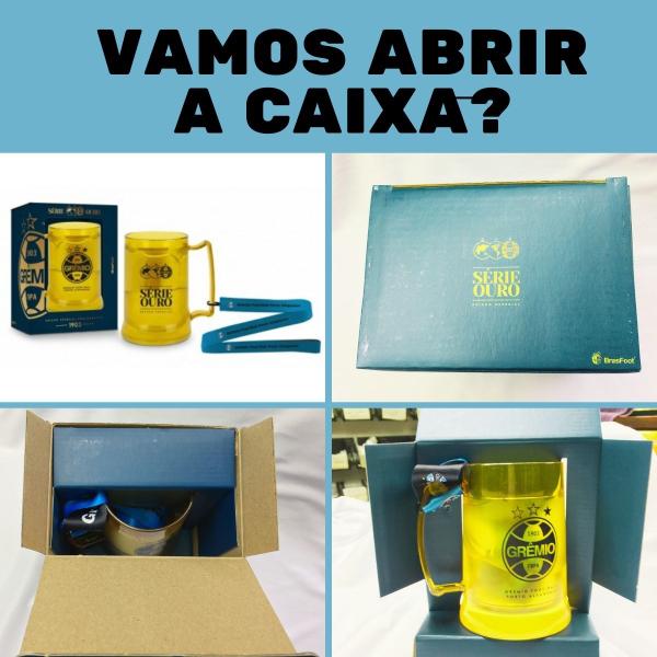 Imagem de Caneca Copo Gel 300ml + Cordão 65cm Isolante Térmico Chopp Cerveja Time Grêmio Série Ouro Especial