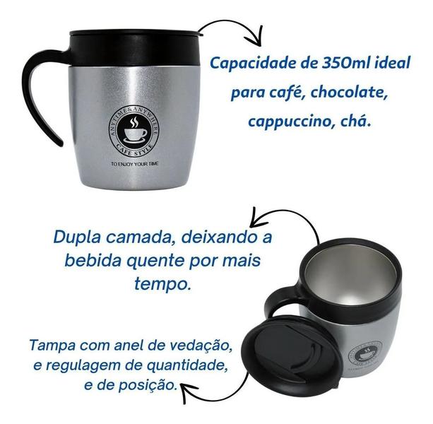 Imagem de Caneca Copo Térmico Inox 350ml Café Chá Chocolate