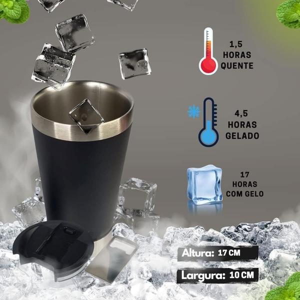 Imagem de Caneca Copo Térmico Inox Cerveja 470Ml Com Tampa Abridor de Garrafa