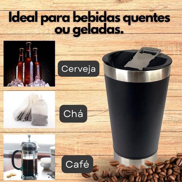 Imagem de Caneca Copo Térmico Inox Cerveja 470Ml Com Tampa Abridor de Garrafa