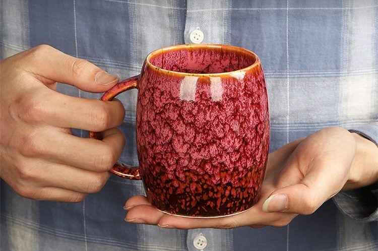 Imagem de Caneca criativa Grande Capacidade Simples Copo de Cerâmica Casal Japonês Estilo Café Kiln Baked Drinking  Canecas (vermelho)