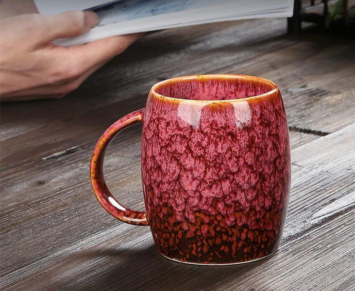 Imagem de Caneca criativa Grande Capacidade Simples Copo de Cerâmica Casal Japonês Estilo Café Kiln Baked Drinking  Canecas (vermelho)