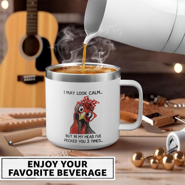 Imagem de Caneca de café Dzeetee Rooster 400mL em aço inoxidável isolada a vácuo